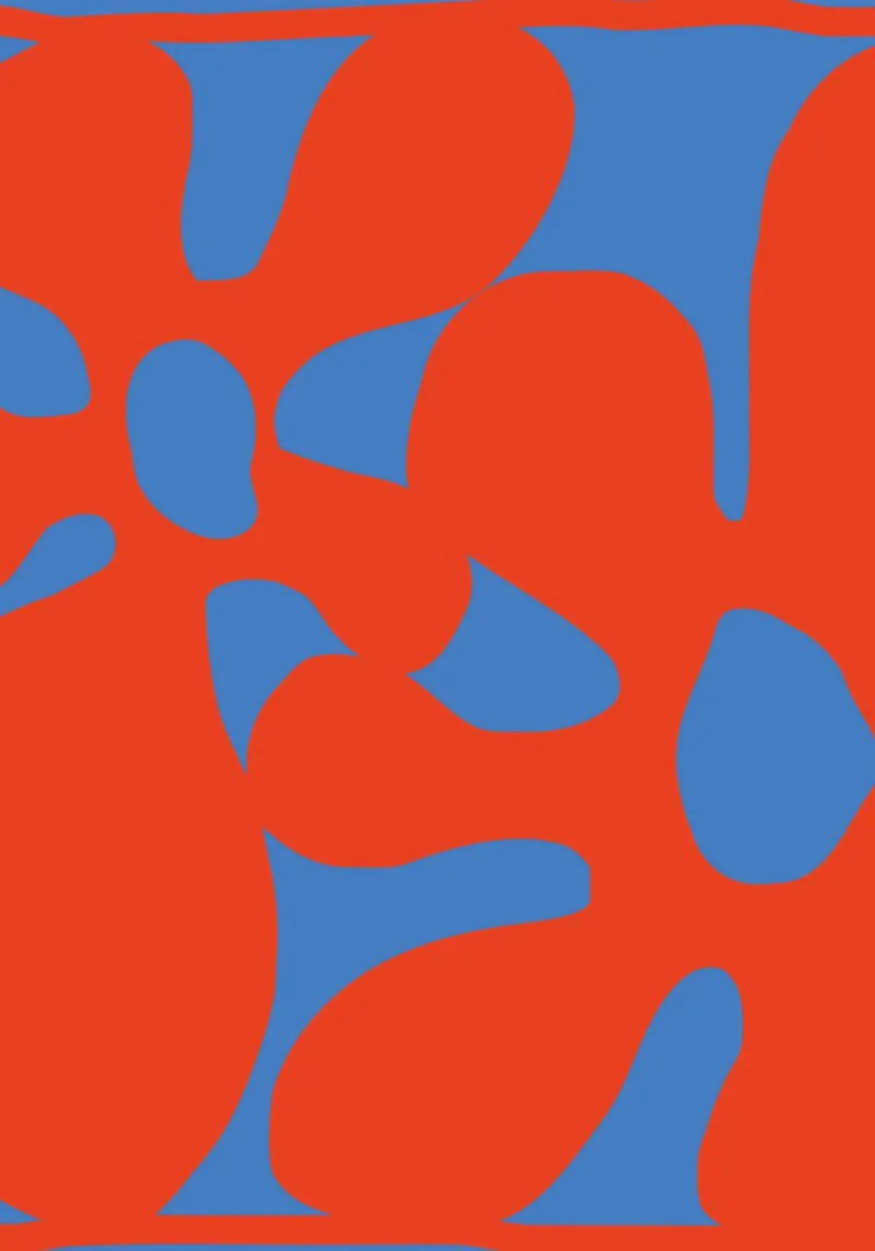 Motif abstrait de fleurs rétro dans des tons rouges et bleus audacieux hahnemühle de pdigitalprints