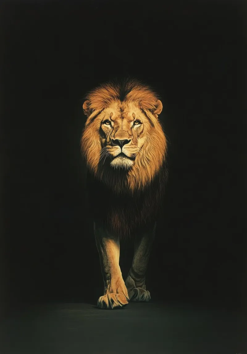Un lion majestueux dans la lumière de l'obscurité hahnemühle de Nikis Art Studio