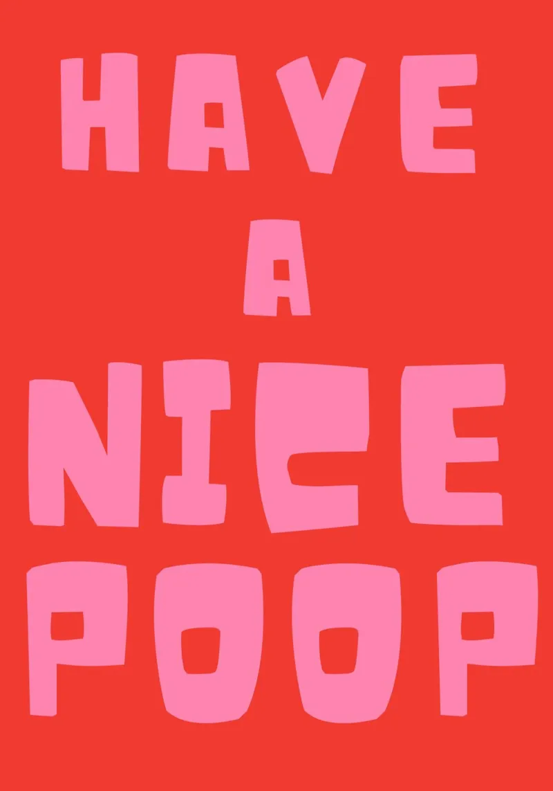 Divertente citazione sul bagno in grassetto tipografico rosa su rosso poster con telaio in alluminio da pdigitalprints