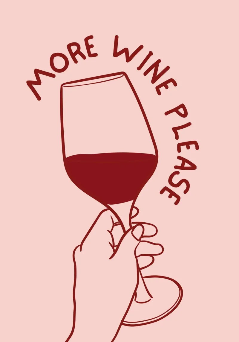 Mano che tiene il bicchiere di vino con una citazione divertente in Minimalista pellicola backlit da pdigitalprints