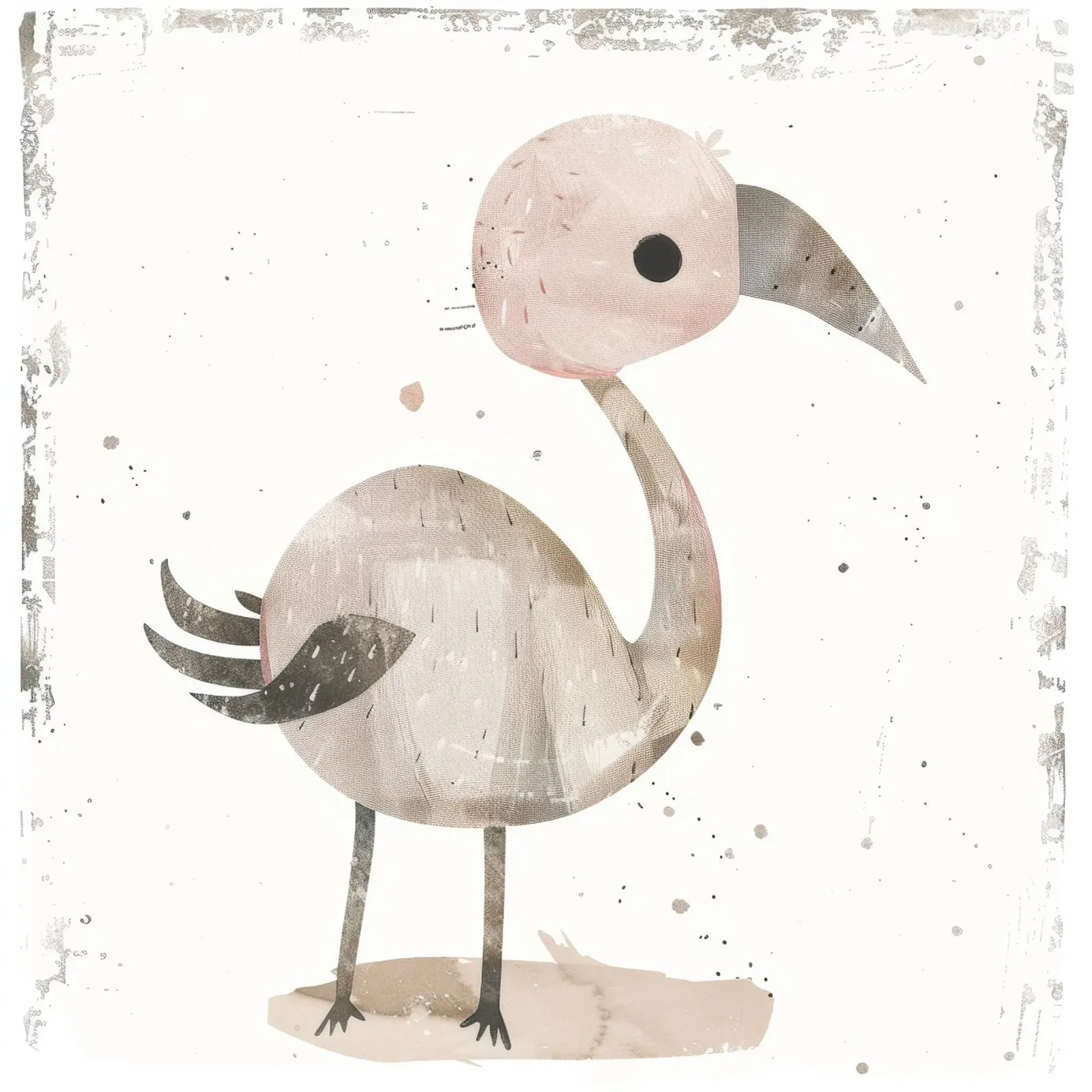 A charming bird in pink and gray hues, featuring a playful canvas with Floater frame by DesignDoodle