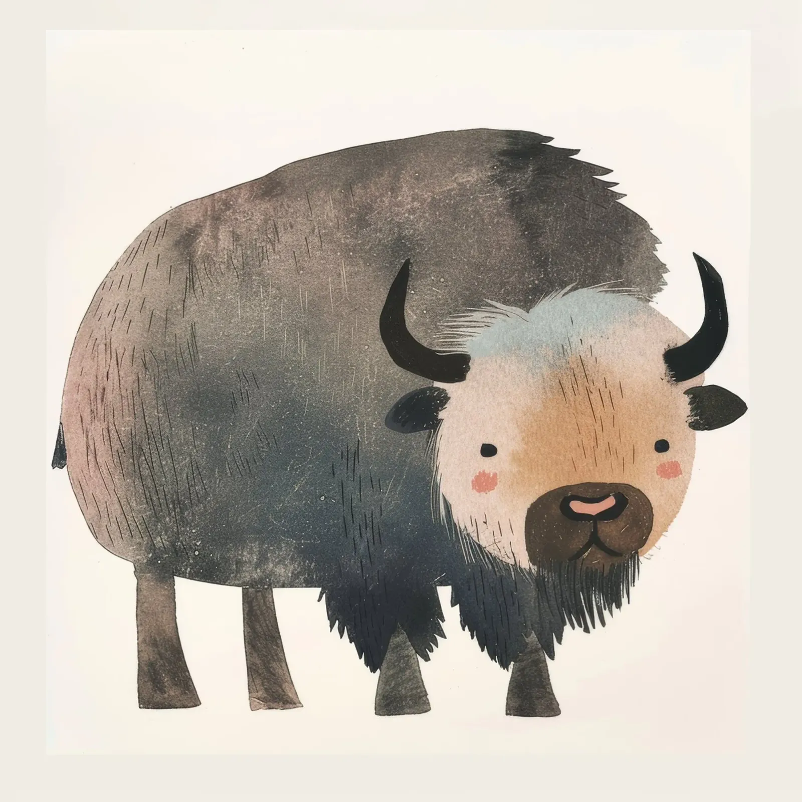 Représentation fantaisiste et douce d'un bison dans des tons chauds. hahnemühle de DesignDoodle