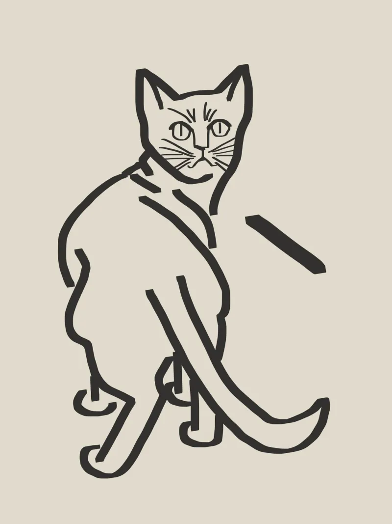 Line art cat drawing 5 canvas by Little Dean