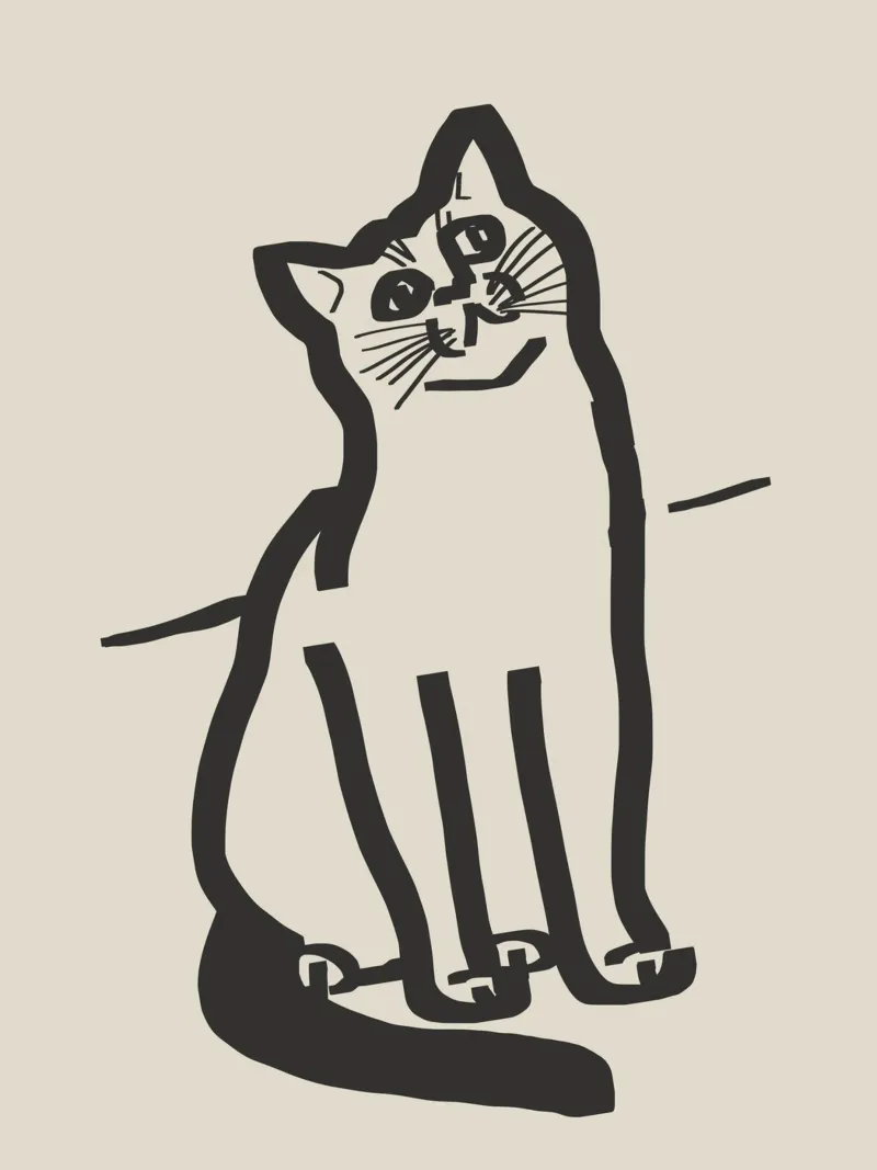 Disegno lineare di gatto 6 poster con telaio in legno da Little Dean
