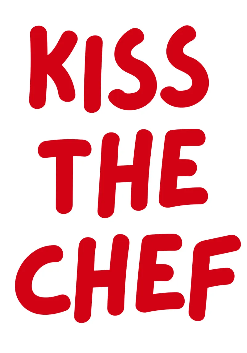 Tipografia "Kiss the Chef" per l'arredamento della cucina poster con telaio in legno da pdigitalprints