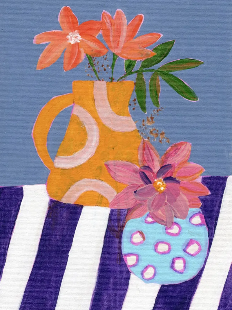 Bright floral still life canvas by Nikitajariwala