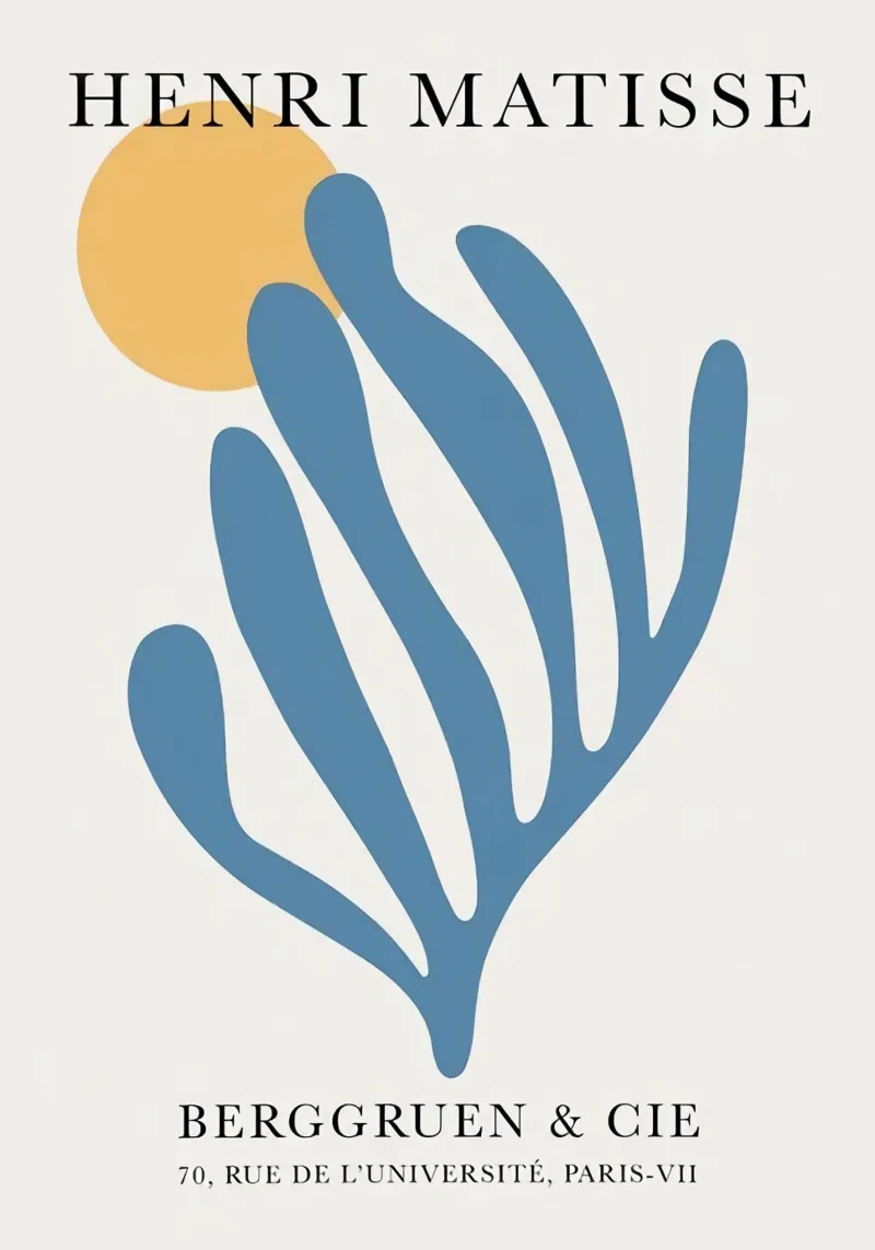 Ritratto di foglia blu di Matisse poster con telaio in alluminio da Mandy Gray