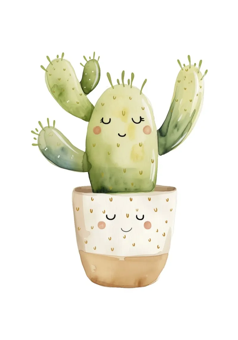 Smiling Cactus Watercolor Print - Boho Desert Decor canvas by ClubArt