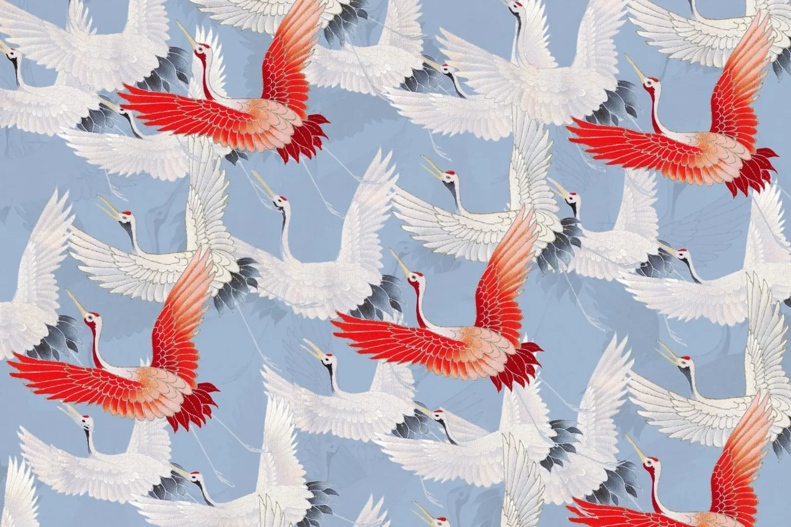 Red-Crowned Cranes Pattern - Japanese Ukiyo-e Inspired Art canvas with Floater frame by NorwesClub