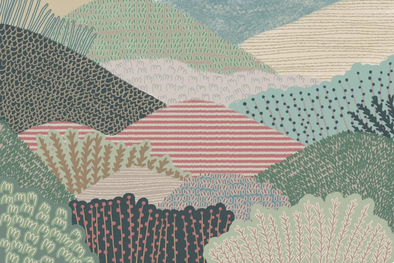Abstract Patterned Hills - Modern Landscape Art Print canvas by NorwesClub