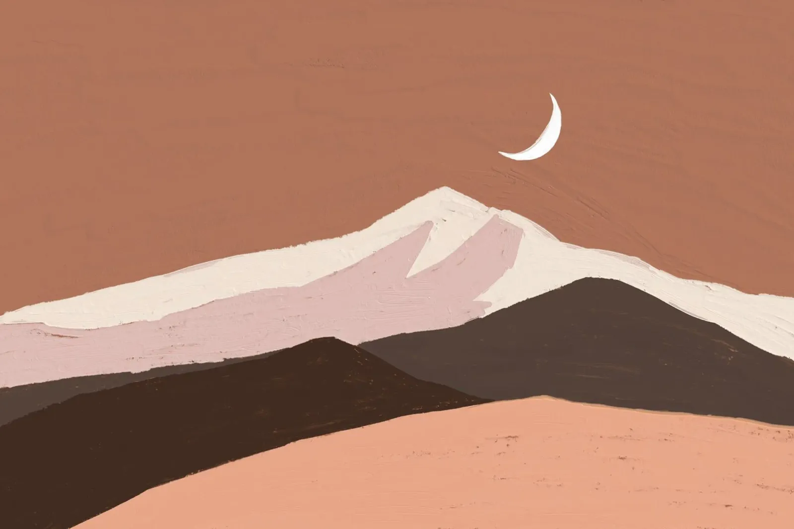 Desert Moon Mountain - Minimalistisch landschap in aardetinten canvas met Baklijst van NorwesClub