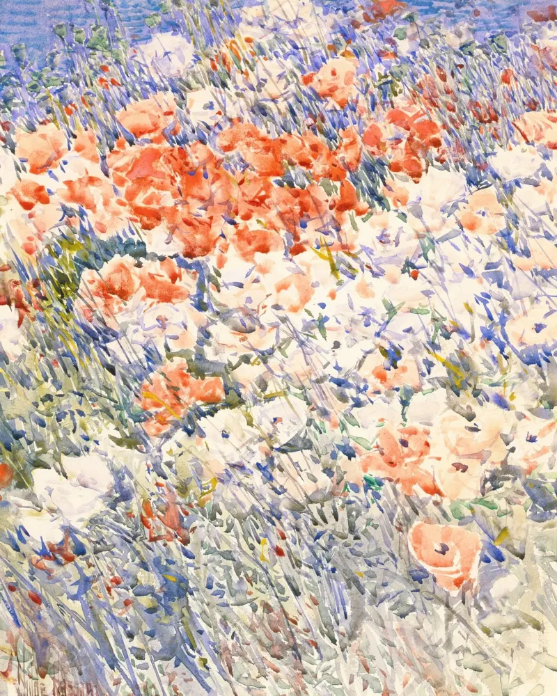 Il campo di papaveri di Winslow Homer - Acquarello impressionista poster con telaio in alluminio da NorwesClub