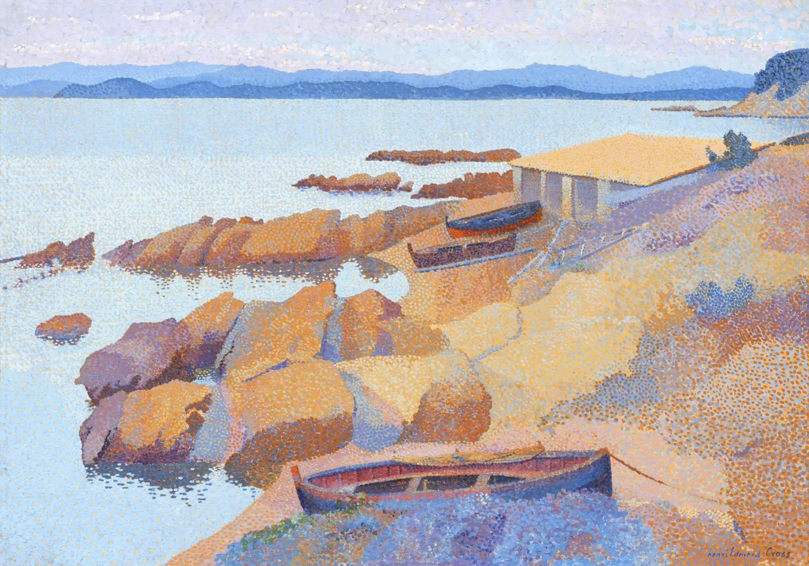 Boote am Strand von Henri-Edmond Cross - Pointillistische Meereslandschaft Hahnemühle von NorwesClub