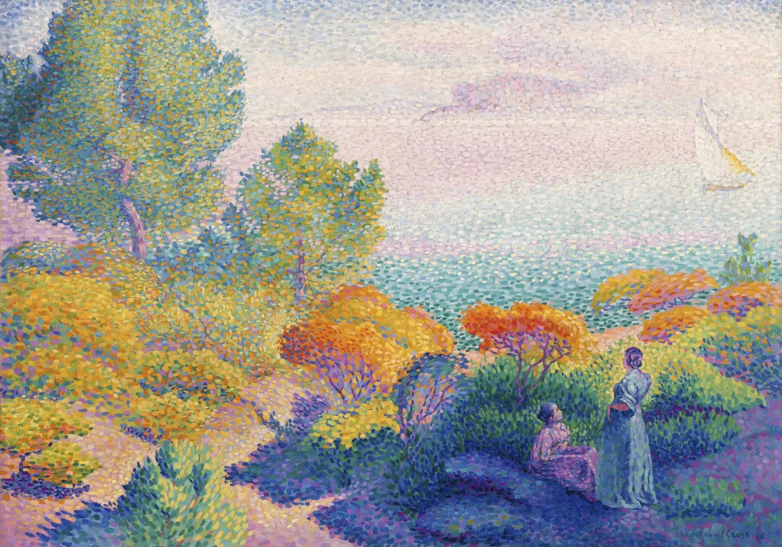 Twee vrouwen van Henri-Edmond Cross - Pointillistisch landschap aluminium-dibond van NorwesClub