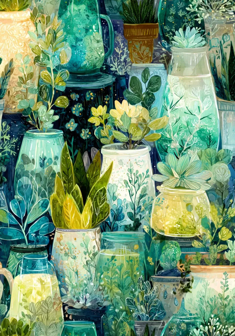 Flora verde in vaso poster da Justyna Jaszke JBJart