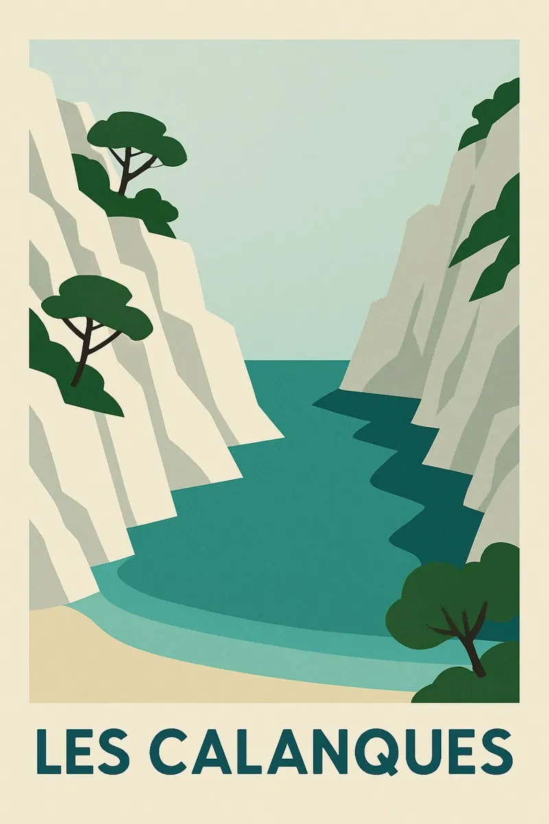 The Calanques - the wild purity of the Mediterranean canvas with Floater frame by JETLAG | affiches voyage