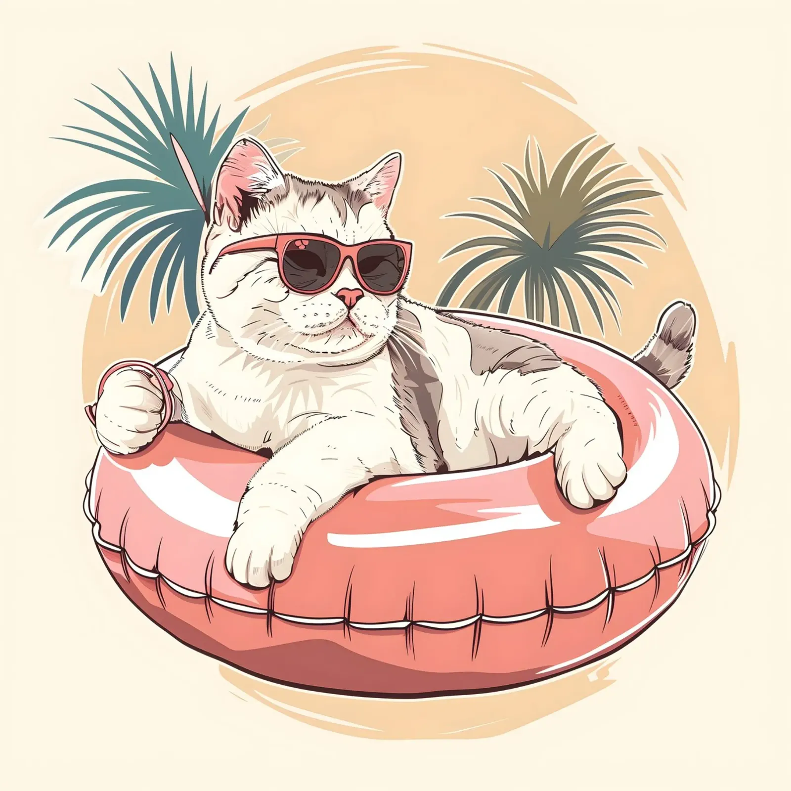 Katze mit Sonnenbrille im Schwimmring alu-dibond by WILD ART