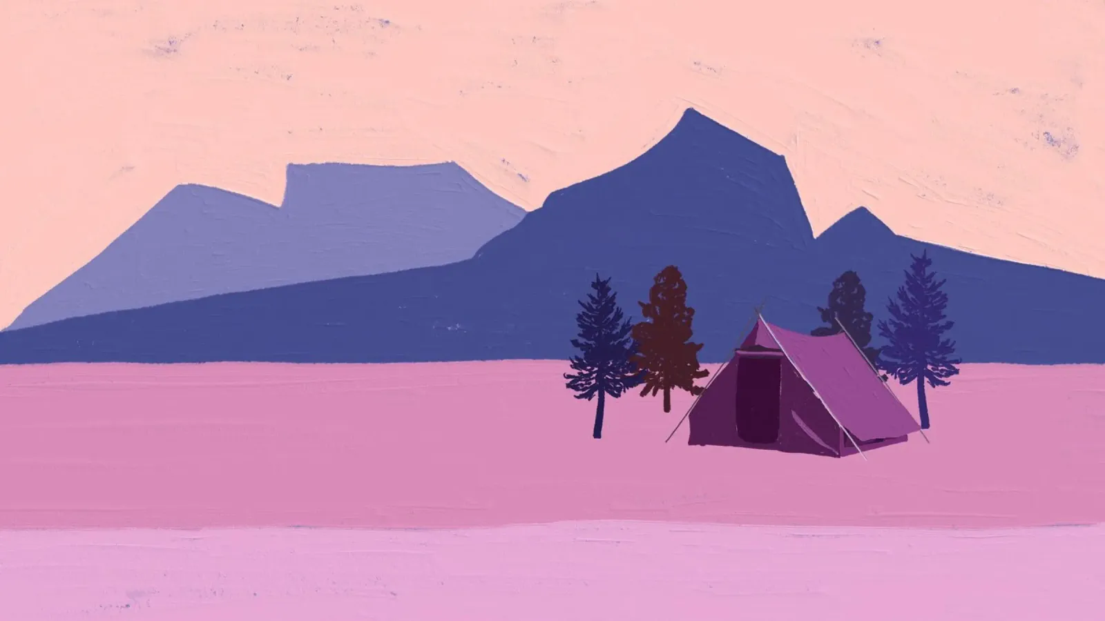 Twilight Mountain Camping - Minimalistische Boho Landschapskunst canvas met Baklijst van NorwesClub