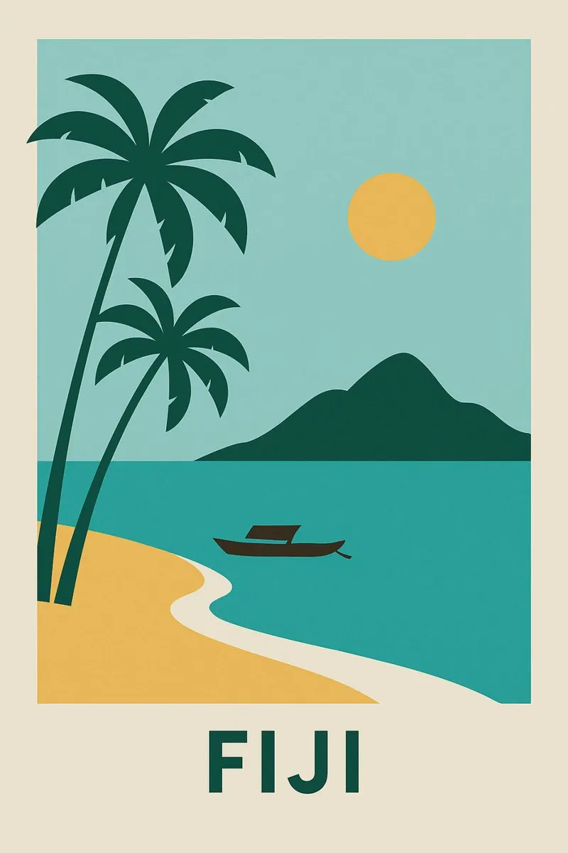 Sognando le Fiji: un'isola, due palme e la fuga carta hahnemühle da JETLAG | affiches voyage