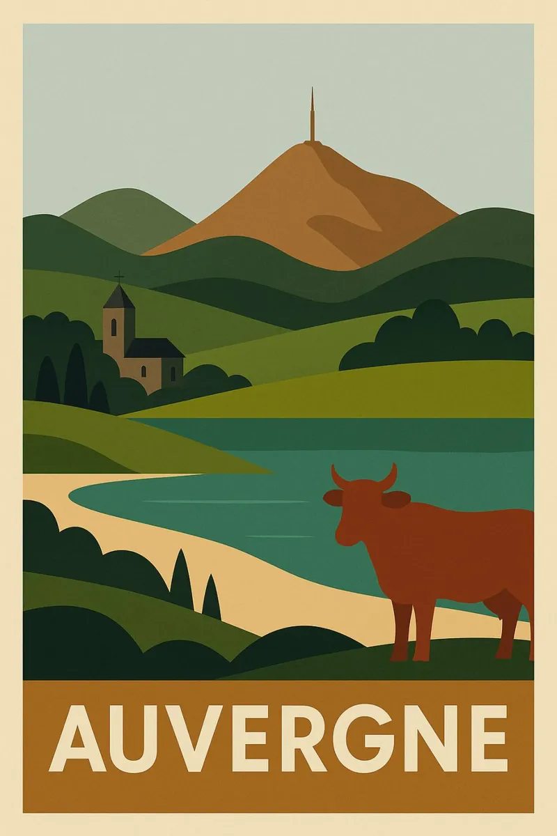 Auvergne volcanique – la nature en majesté graphique poster de JETLAG | affiches voyage