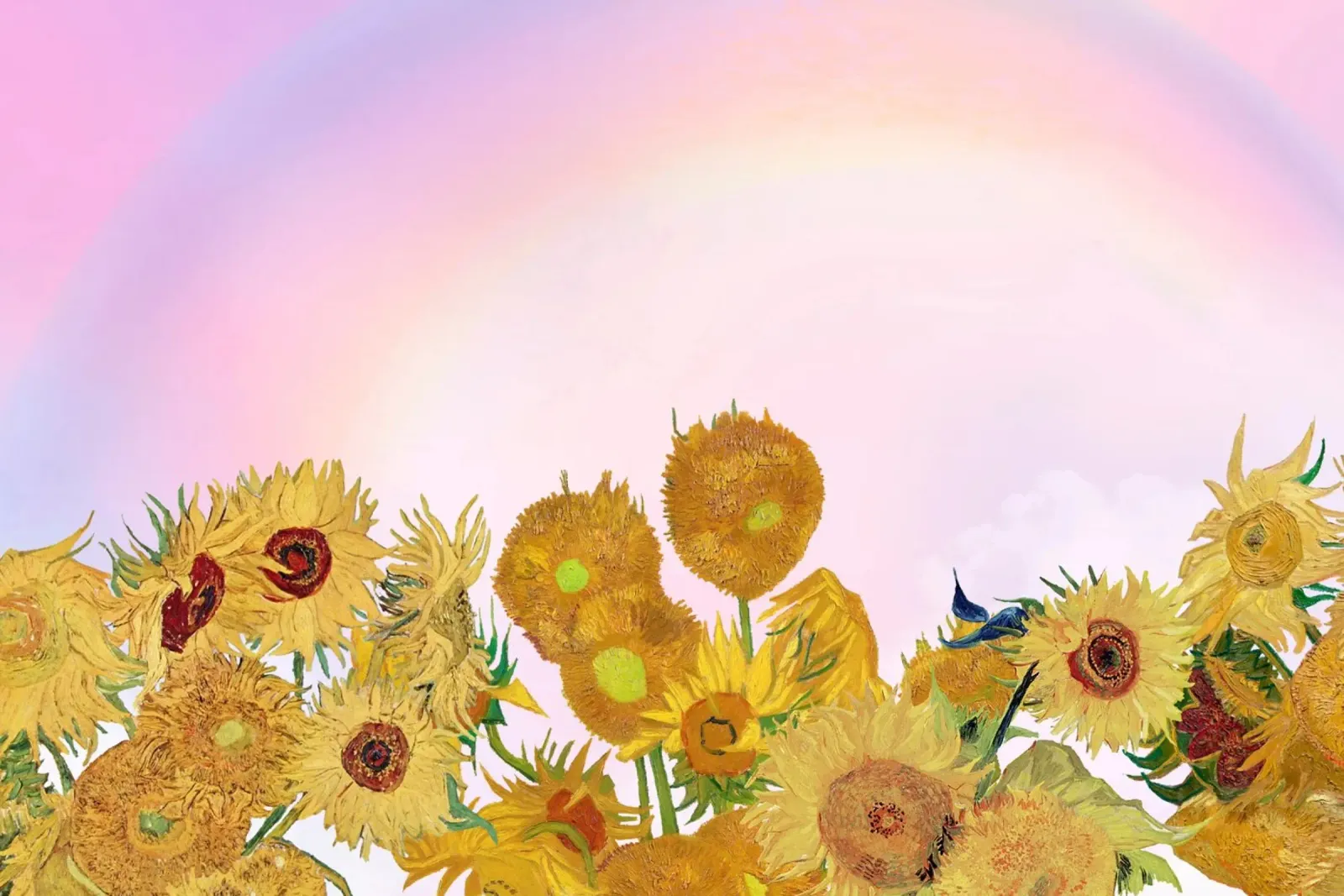 Van Gogh Zonnebloemen & Regenboog - Post-Impressionistische Droom canvas met Baklijst van NorwesClub
