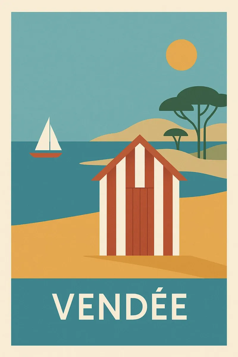 Graphic summer in Vendée - escape at the end of the beach canvas by JETLAG | affiches voyage