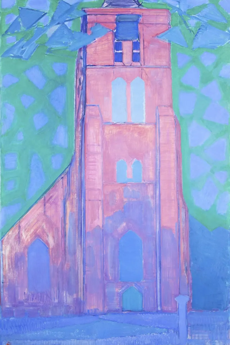 Piet Mondrian's Domburg Tower - Neo-Impressionist Art canvas with Floater frame by NorwesClub