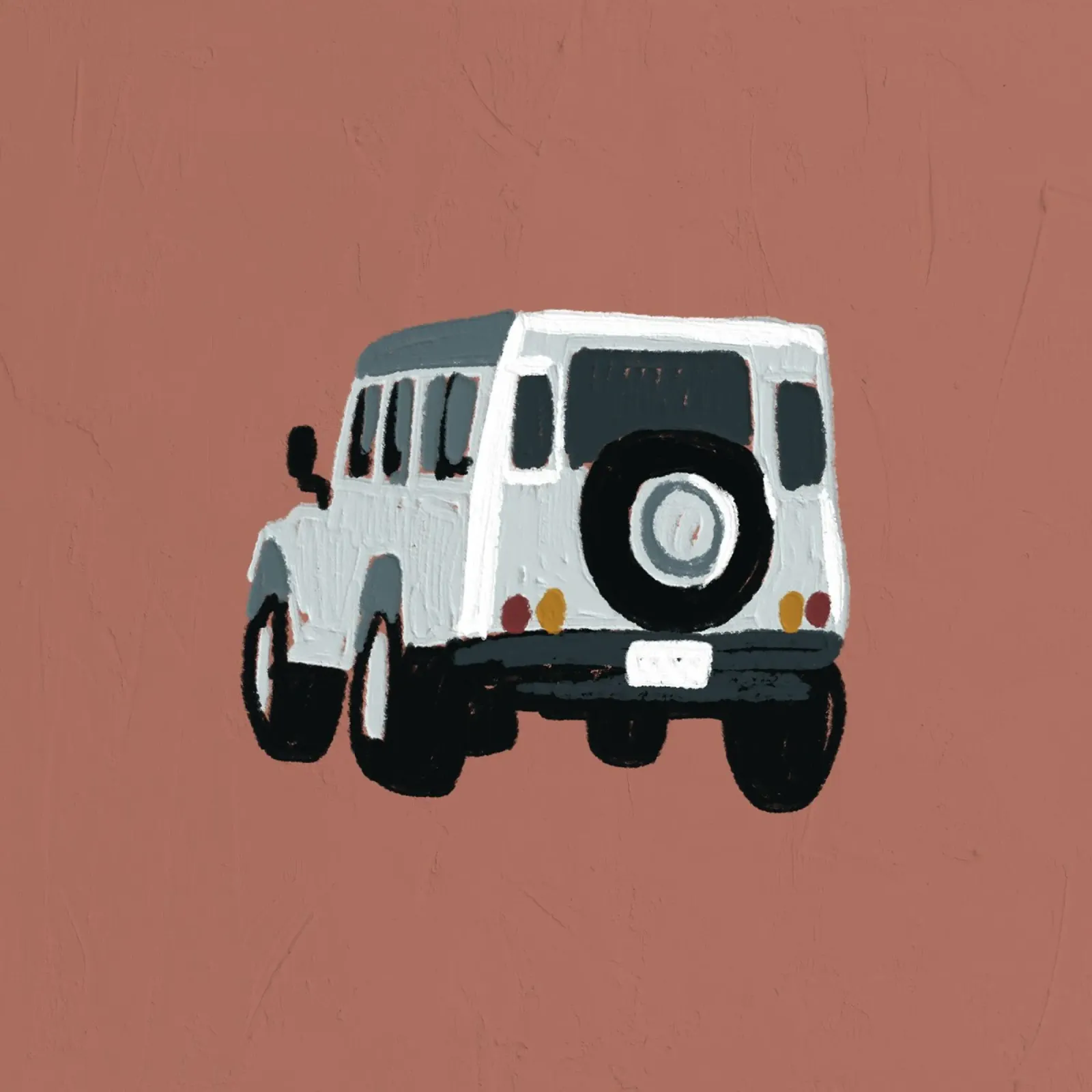 Oldtimer-Geländewagen - Minimalistischer Terrakotta-Kunstdruck Hahnemühle von NorwesClub