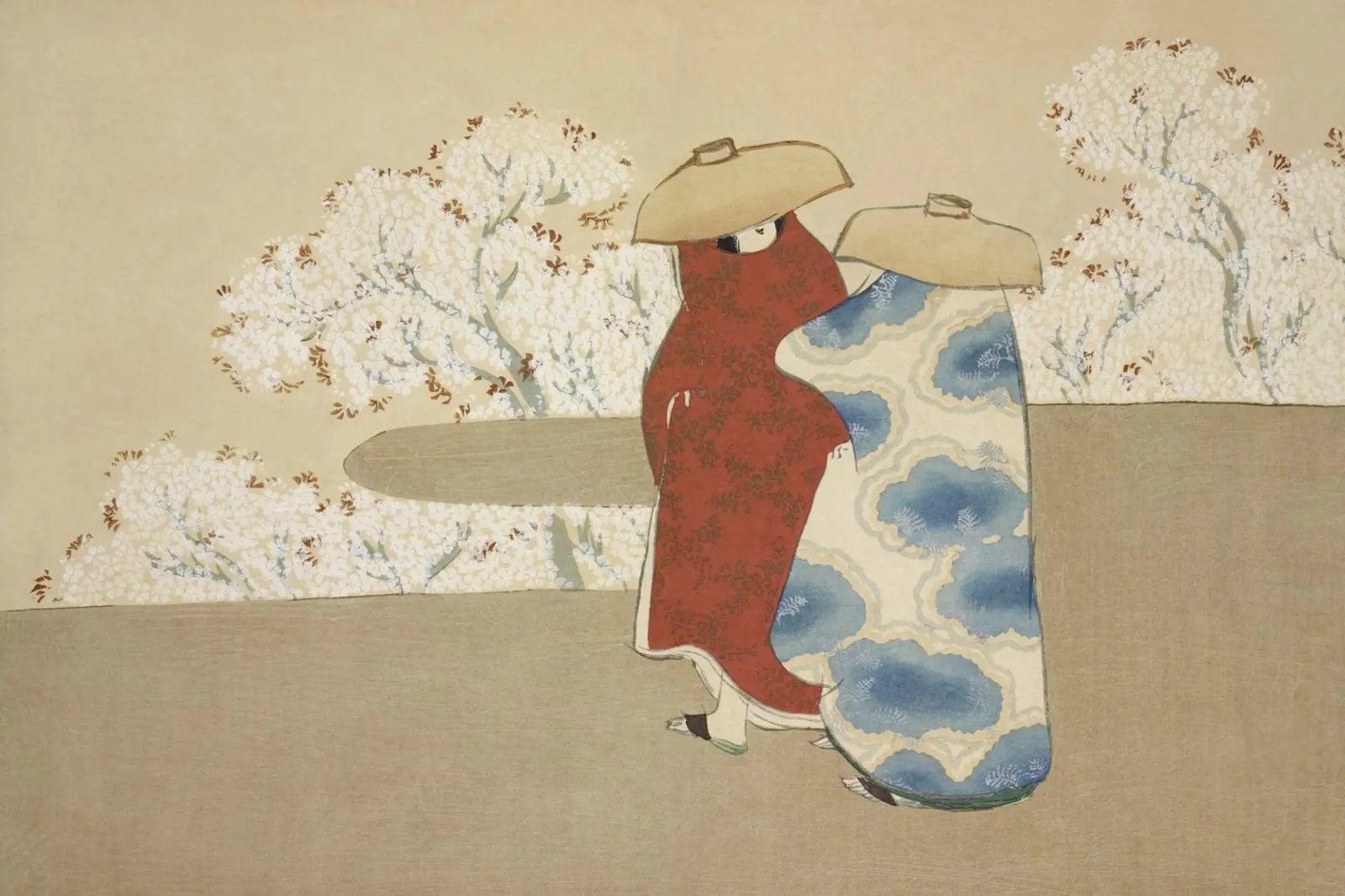 Kimono Ogata Gekko con fiori di ciliegio - Arte giapponese Ukiyo-e poster con telaio in legno da NorwesClub