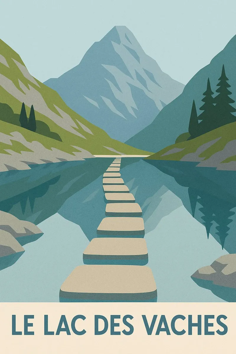 Lac des Vaches - Alpiene rust en een natuurlijke spiegel poster met houten frame van JETLAG | affiches voyage
