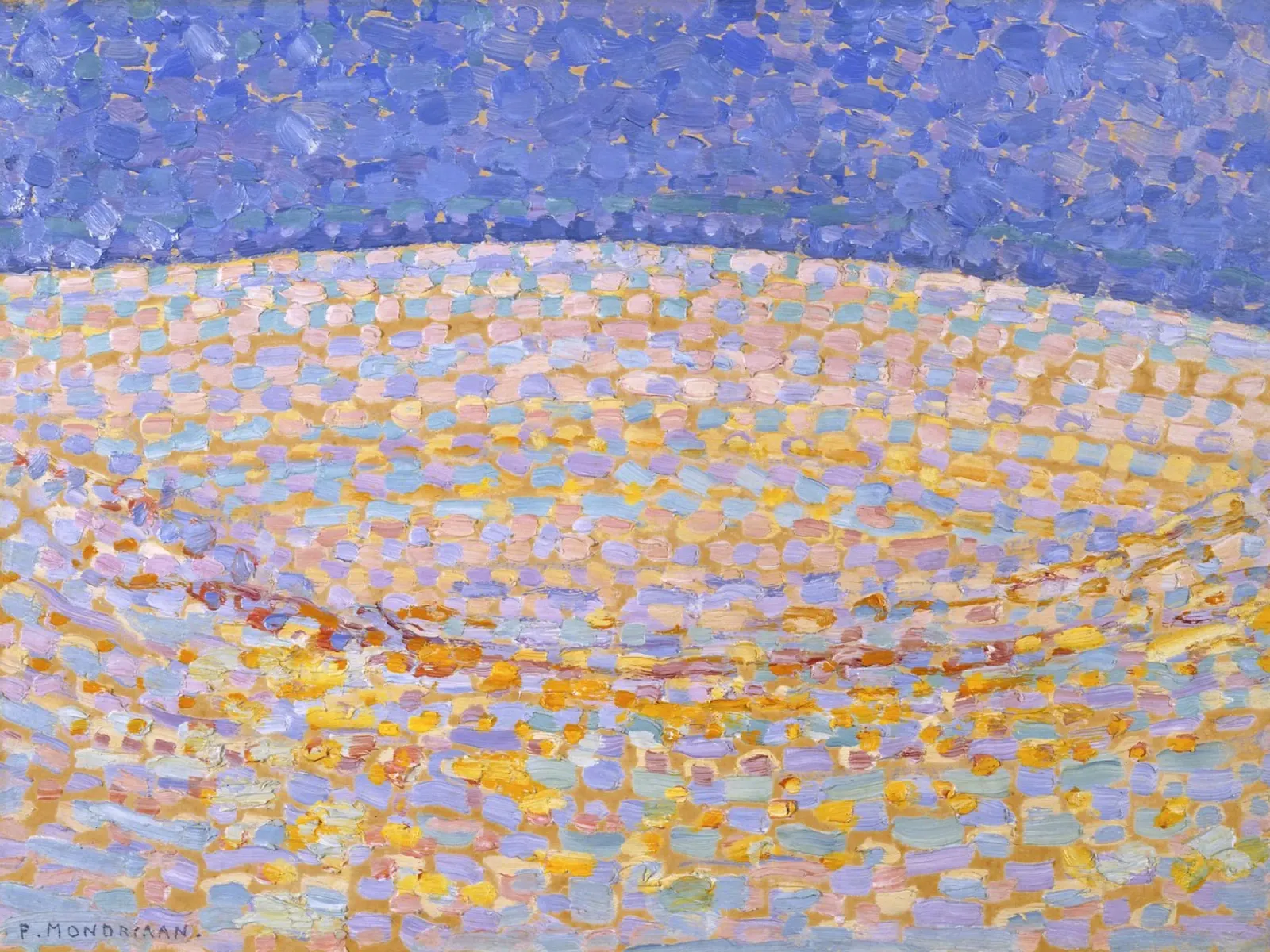 Mondrian's Spring Farm - Neo-Impressionist Pointillism Art canvas with Floater frame by NorwesClub