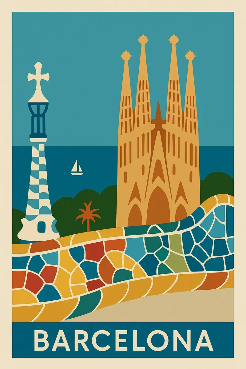 Barcellona: un mosaico di sole, arte e mare pellicola backlit da JETLAG | affiches voyage