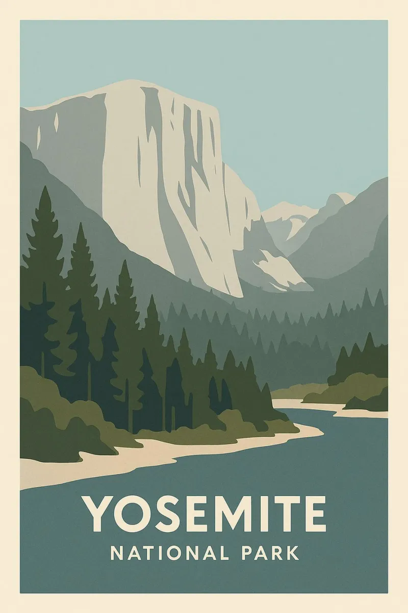 Yosemite - verticalità cruda e foreste eterne pellicola backlit da JETLAG | affiches voyage