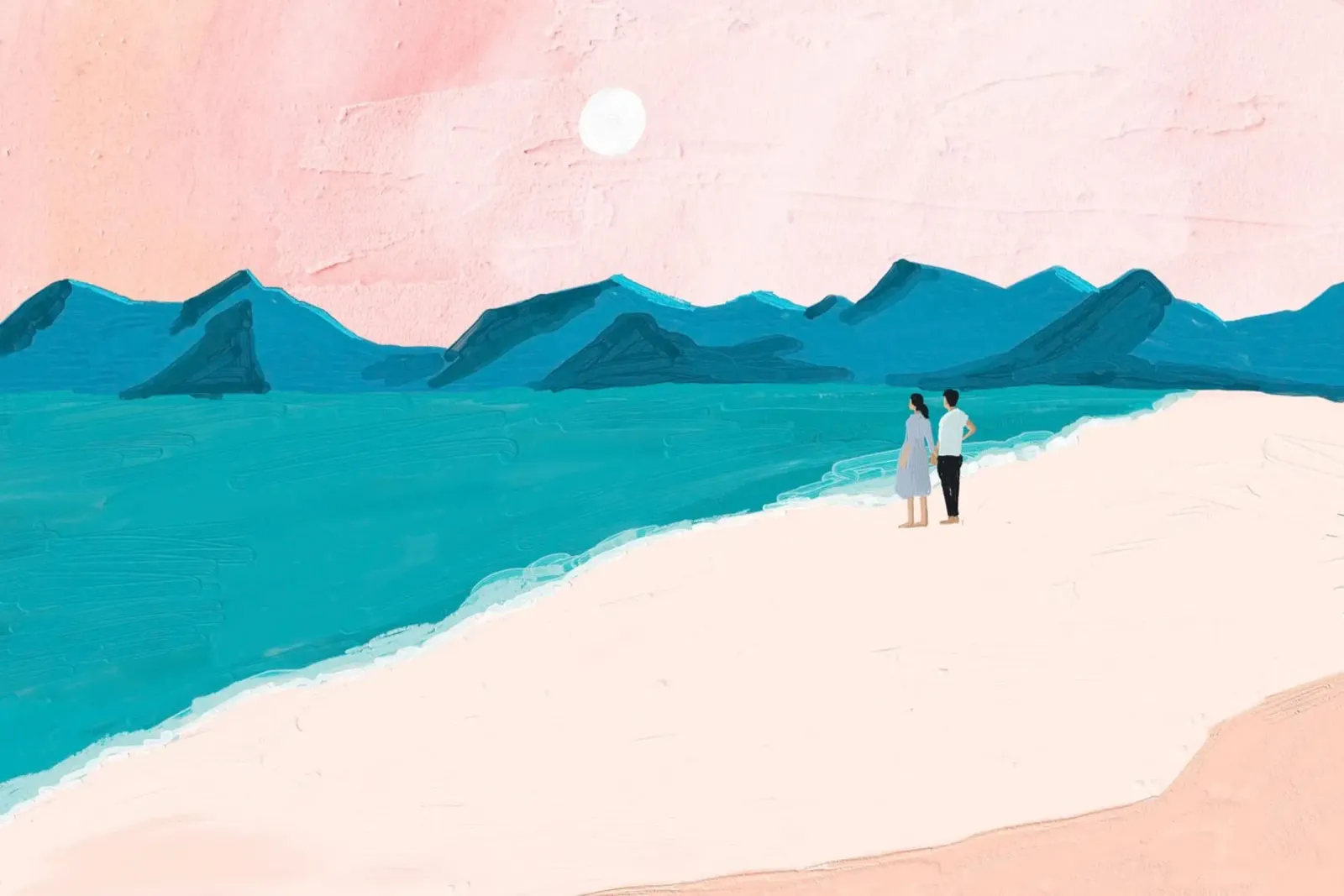 Romantische Strand Zonsondergang - Minimalistische Kust Kunstdruk canvas met Baklijst van NorwesClub
