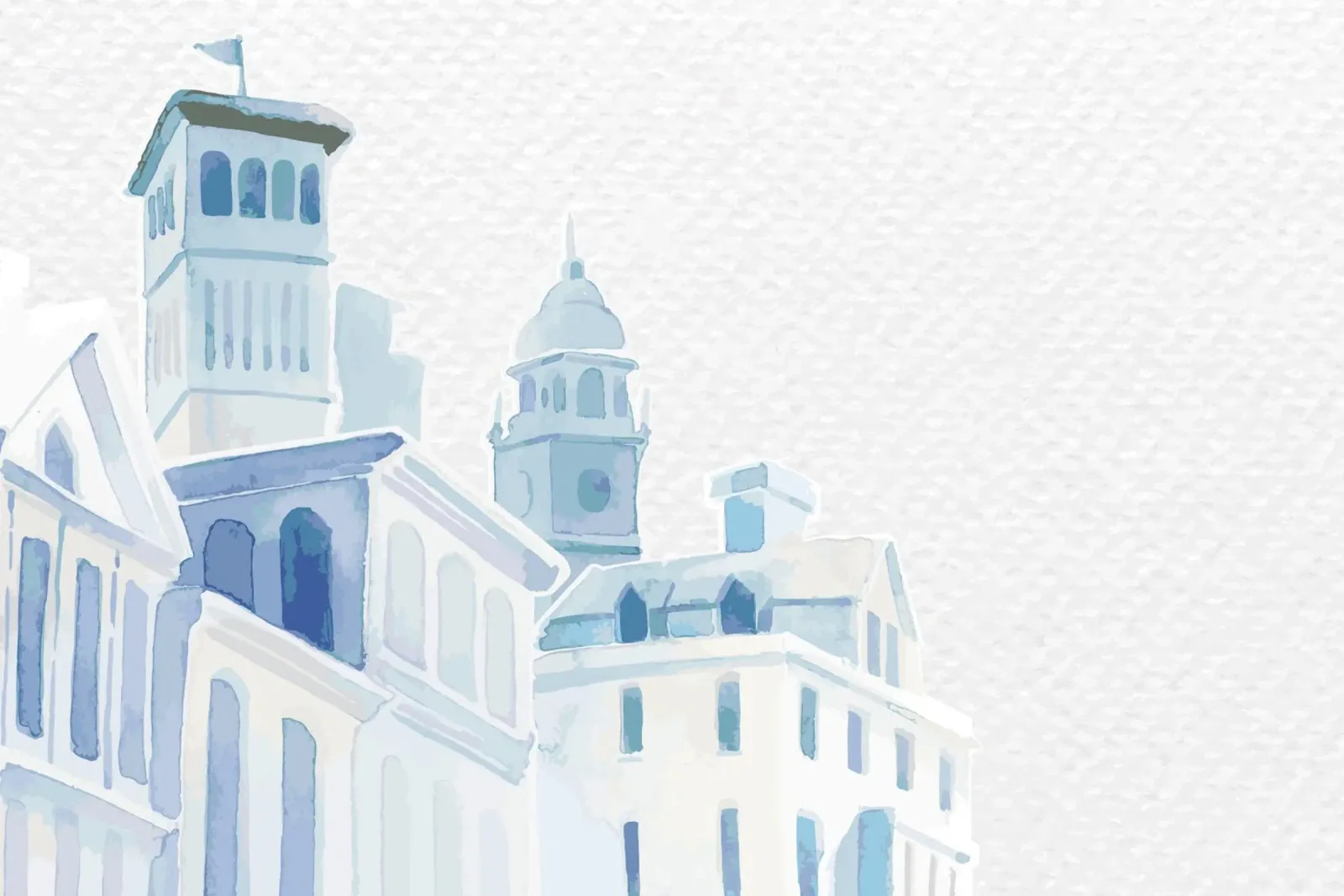 Blauwe daken stadslandschap - Aquarel Architecturale Print canvas met Baklijst van NorwesClub
