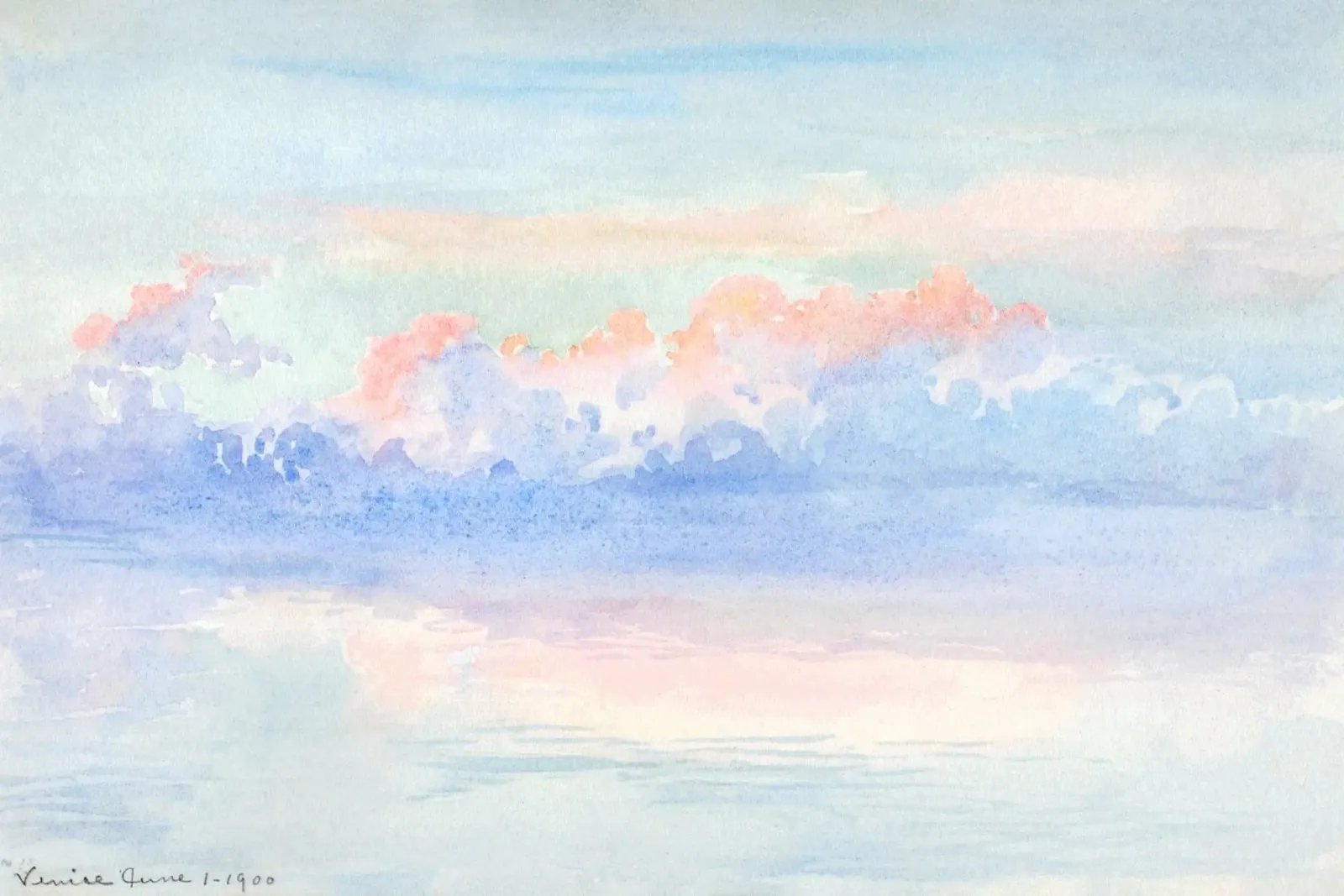 Venice June 1900 Clouds - Impressionist Watercolor Seascape canvas with Floater frame by NorwesClub