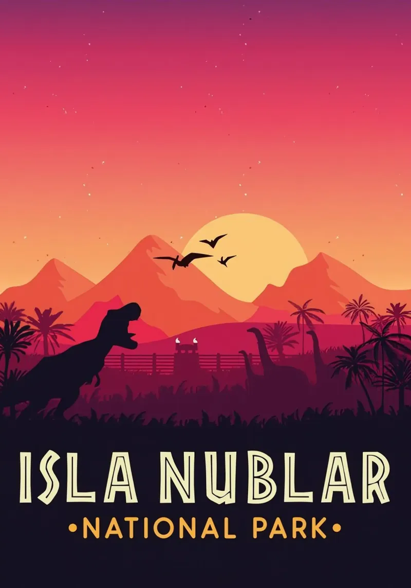 Parco nazionale di Isla Nublar poster con telaio in plastica da Alice Slatera