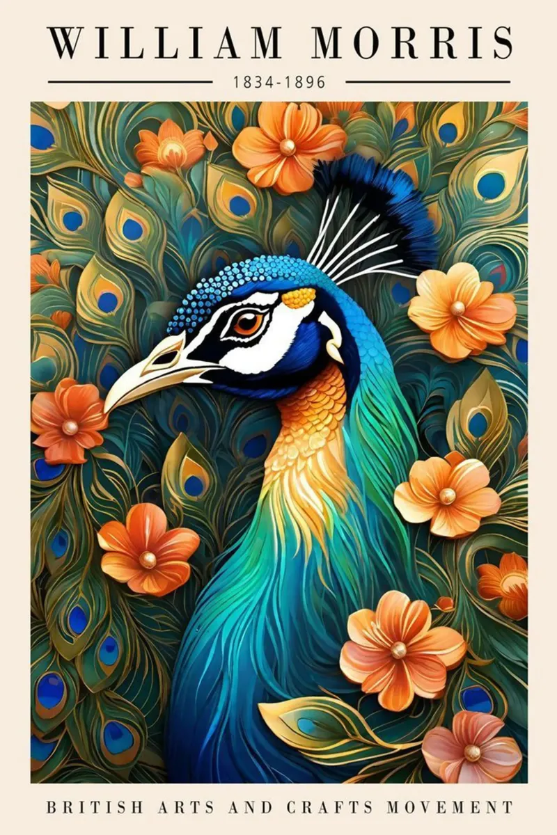 bellissima testa di pavone william morris poster con telaio in legno da komo store