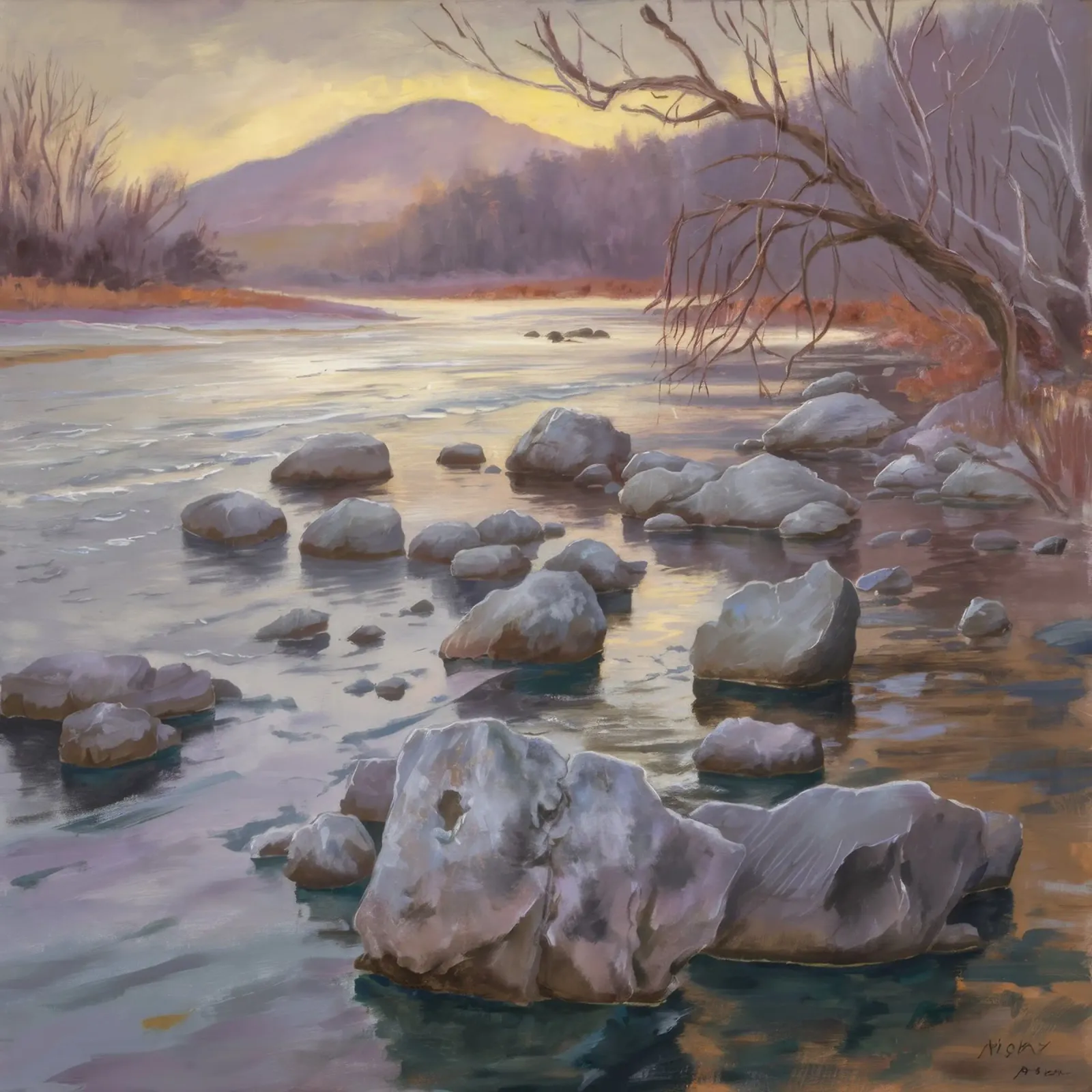 Flusso delle pietre del fiume poster con telaio in alluminio da Radiance Landscape