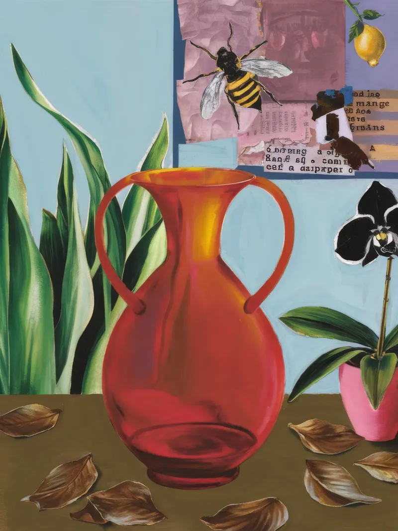 Collage di brocche cremisi poster con telaio in alluminio da Opal Strokes