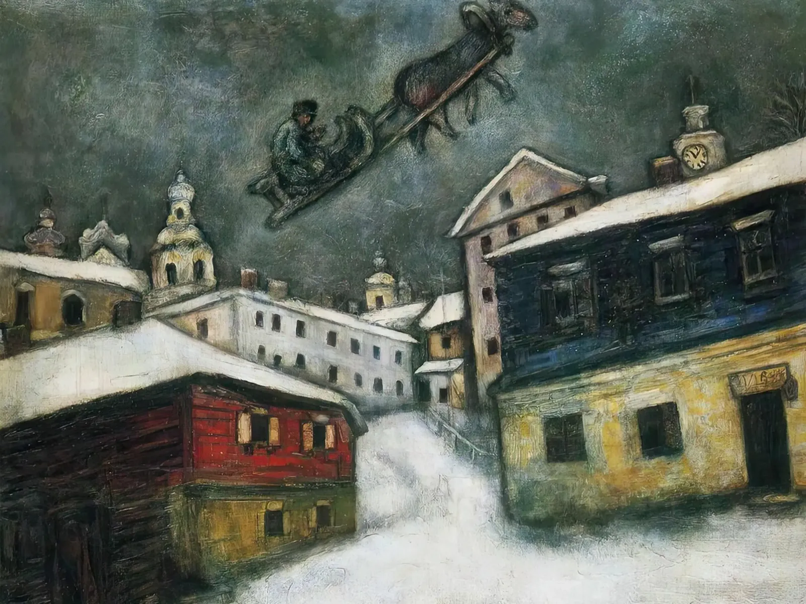 Villaggio russo marc Chagall poster con telaio in legno da MC Exhebition