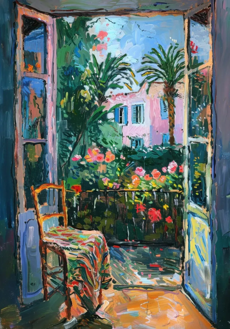 Garden view with floral idyll poster by Nikis Art Studio