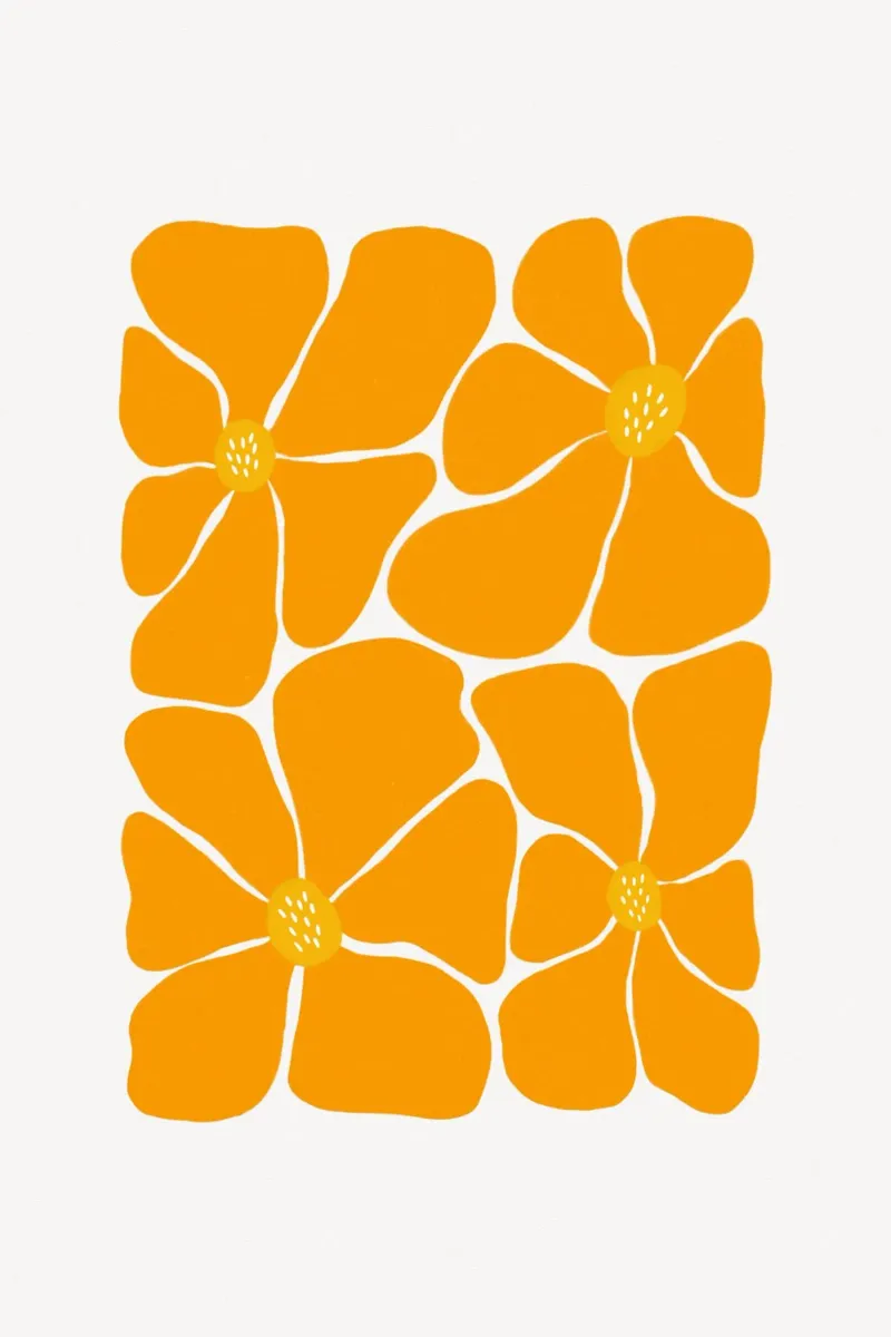 Yellow bold flowers poster with wooden frame by Tida vom Weg