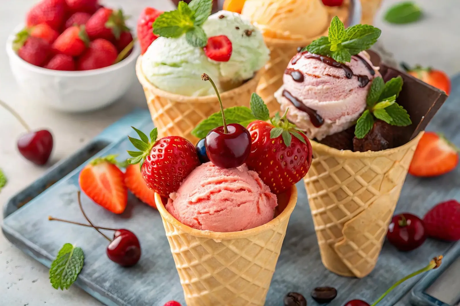 Assorted Ice Cream Cones With Fresh Accents canvas with Floater frame by 🥩 The tasty wall