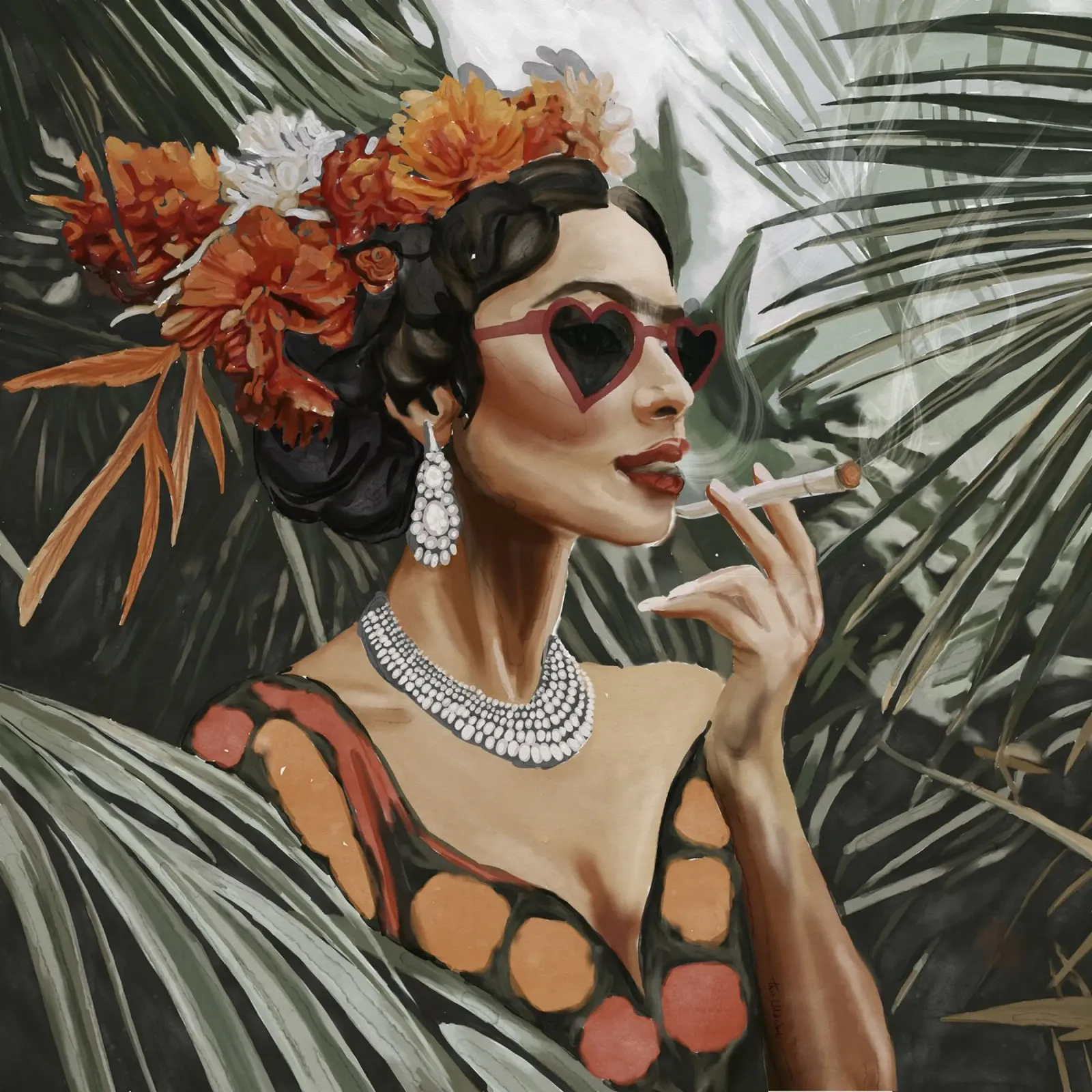 Occhiali da sole iconici con cuore di Frida Kahlo, artista della giungla tropicale poster da This Wild Soul - Illustration