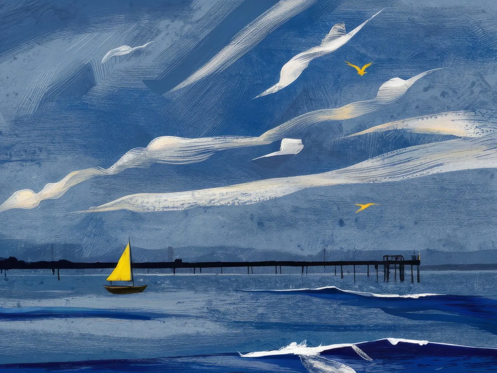 Voilier solitaire Paysage marin panneau forex de Silk Palette