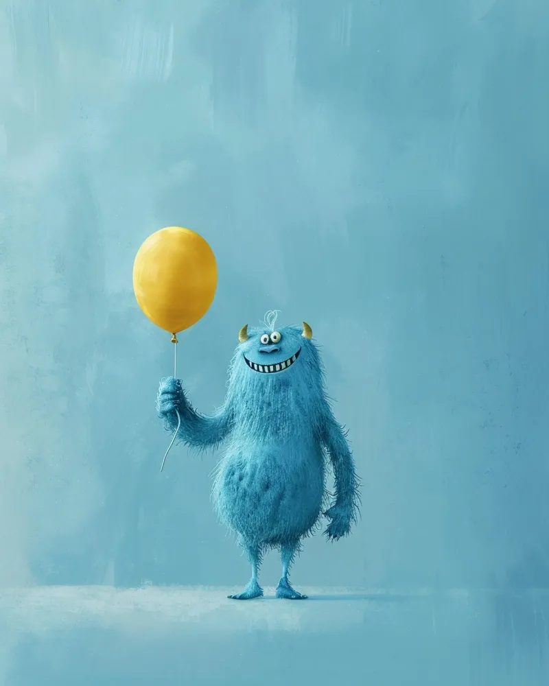 The Tall Blue Monster Poster mit Kunststoffrahmen von wonderfolk