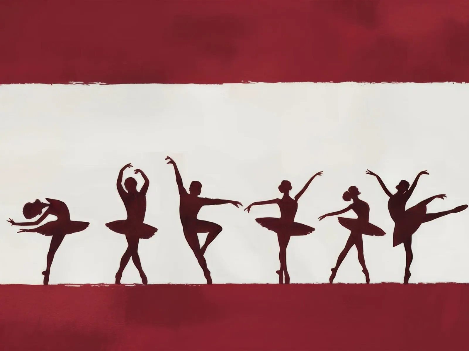 Karmozijnrood Ballet Silhouet canvas met Baklijst van Silk Palette