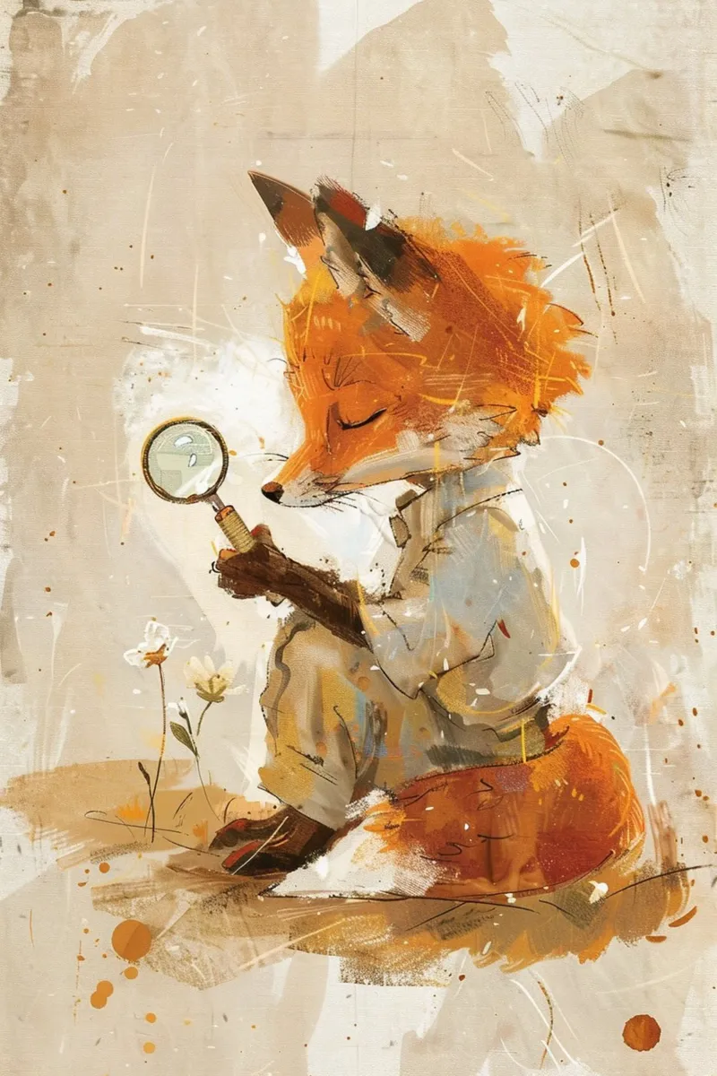 The Curious Fox Explorer poster avec cadre en bois de wonderfolk