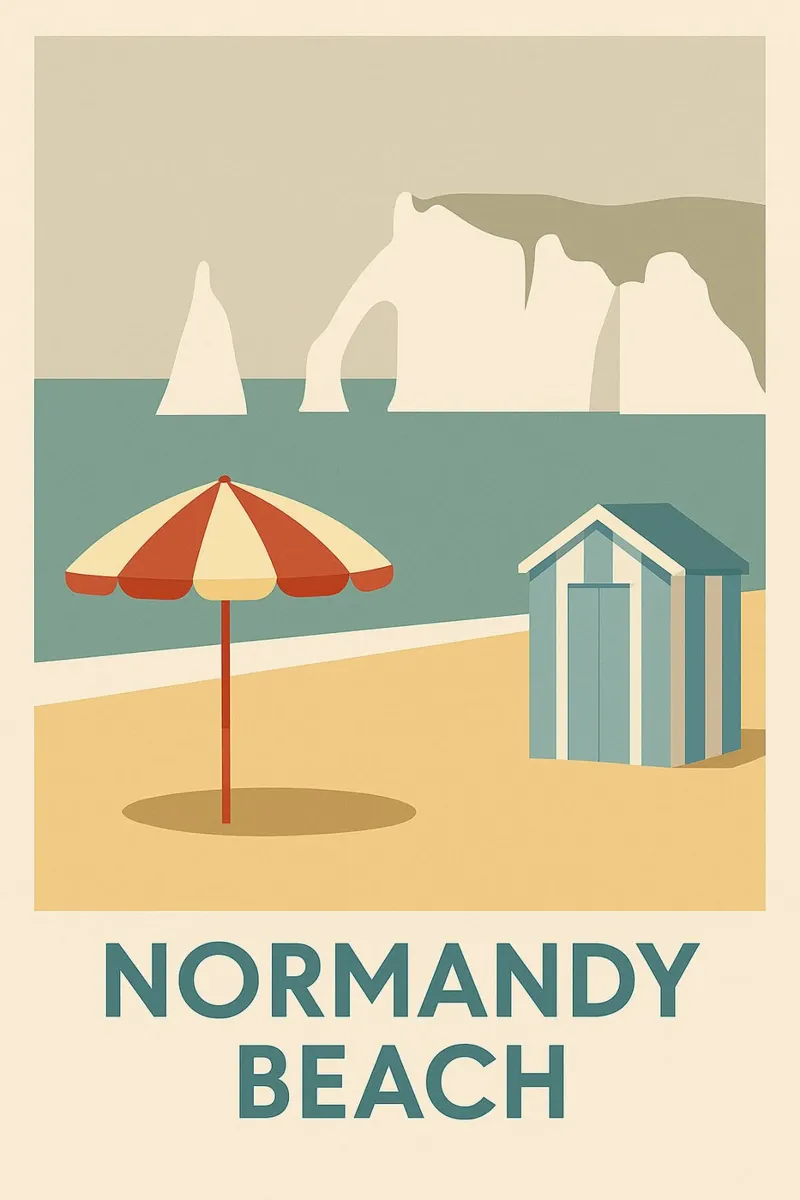 Fuga retrò sulla spiaggia della Normandia alluminio dibond da JETLAG | affiches voyage